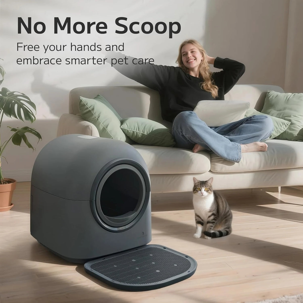 Automatic Self-Cleaning Cat Litter Box with Odor Control & Safety System