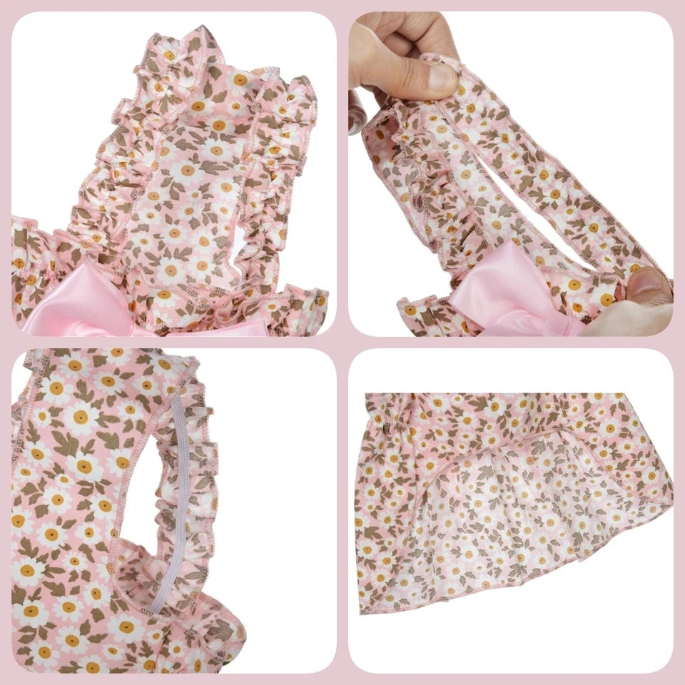 Summer Dress Romantic Style, Pink Floral Print
