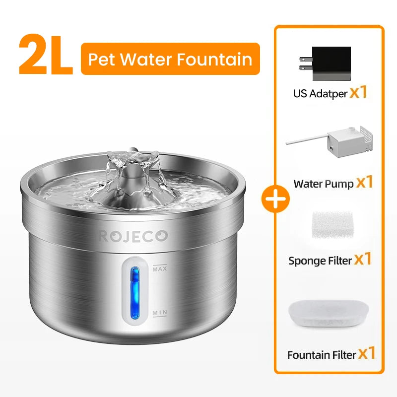ROJECO Stainless Steel Smart Pet Water Fountain