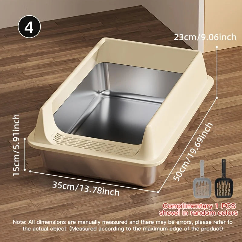 Stainless Steel Splash-Proof Cat Litter Box – Removable Lid for Large Cats