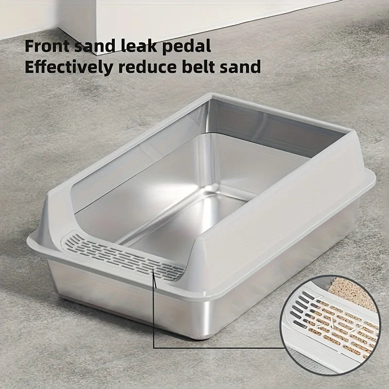 Stainless Steel Splash-Proof Cat Litter Box – Removable Lid for Large Cats