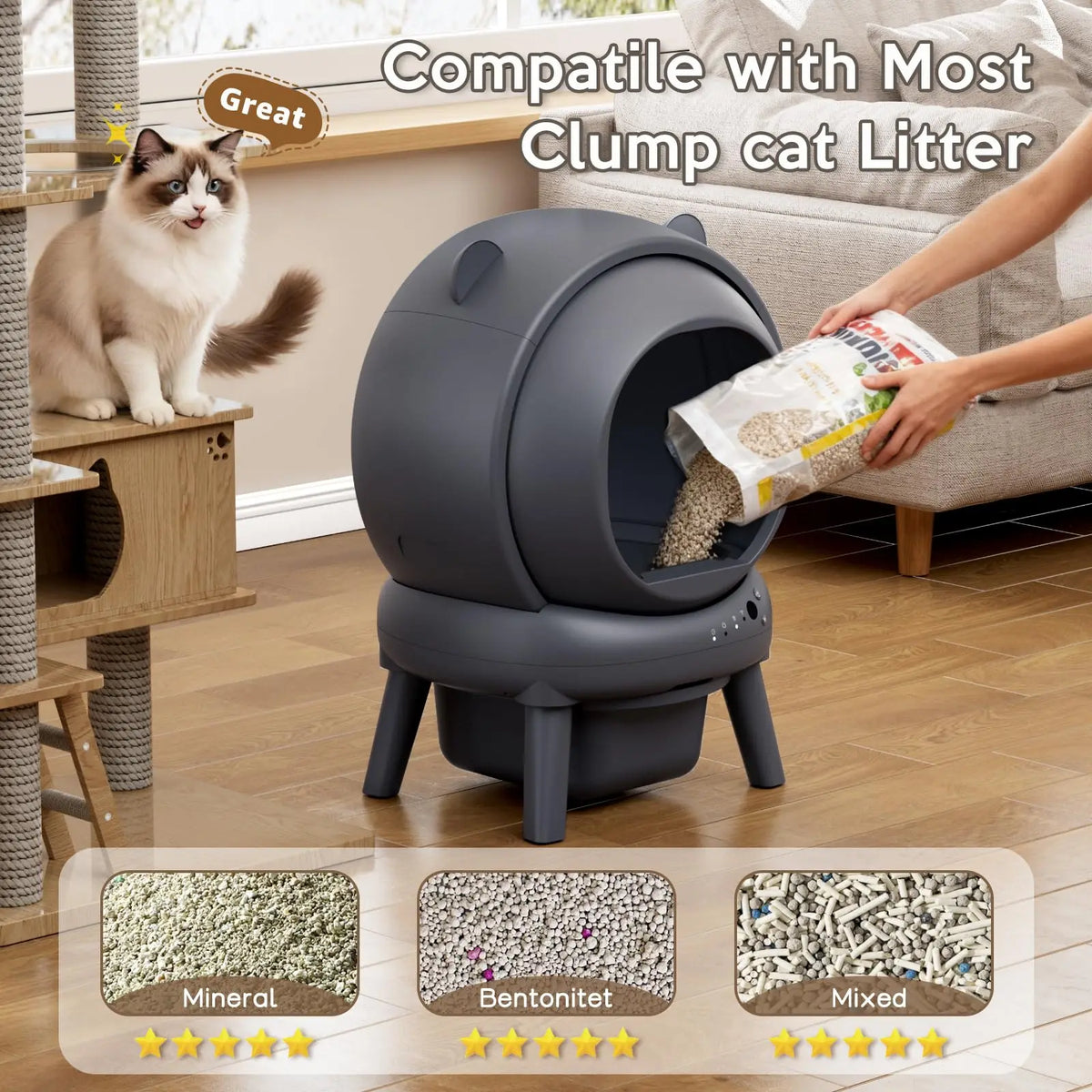 Smart Automatic Self-Cleaning Cat Litter Box with App Control