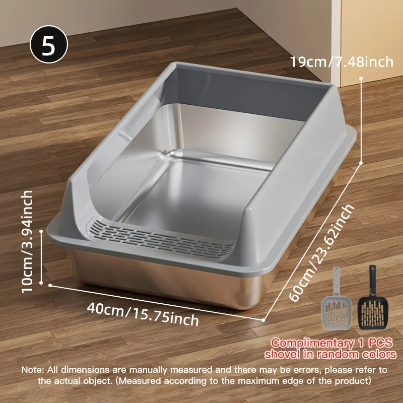 Stainless Steel Splash-Proof Cat Litter Box – Removable Lid for Large Cats