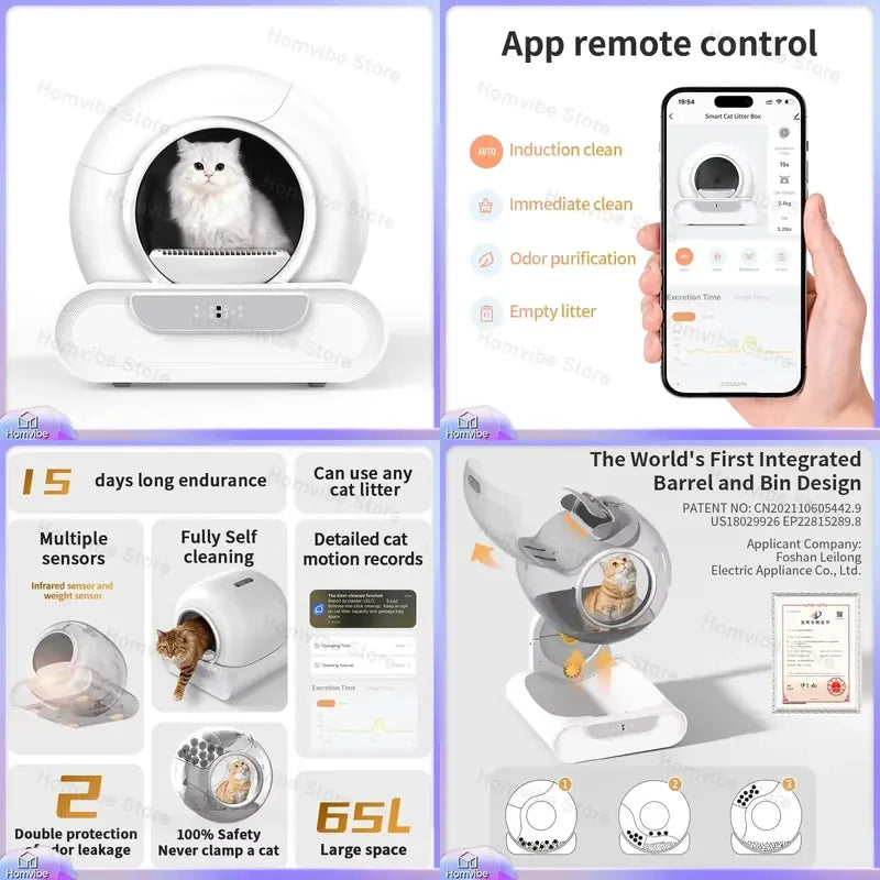 65L Smart Automatic Self-Cleaning Litter Box