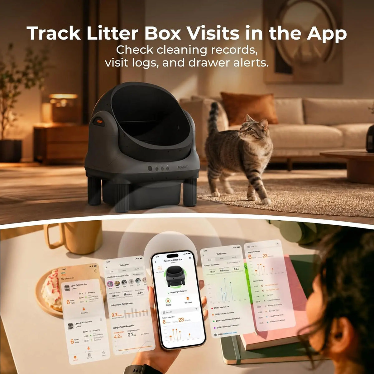 Open-Top Smart Self-Cleaning Cat Litter Box with App Control