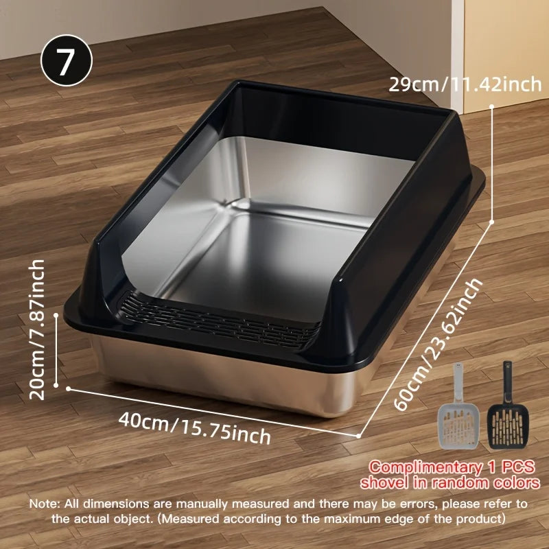 Stainless Steel Splash-Proof Cat Litter Box – Removable Lid for Large Cats
