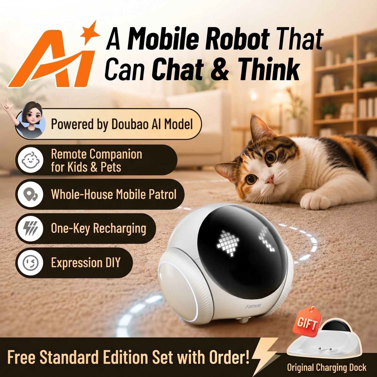 Famue Smart Pet Tracking Robot Camera