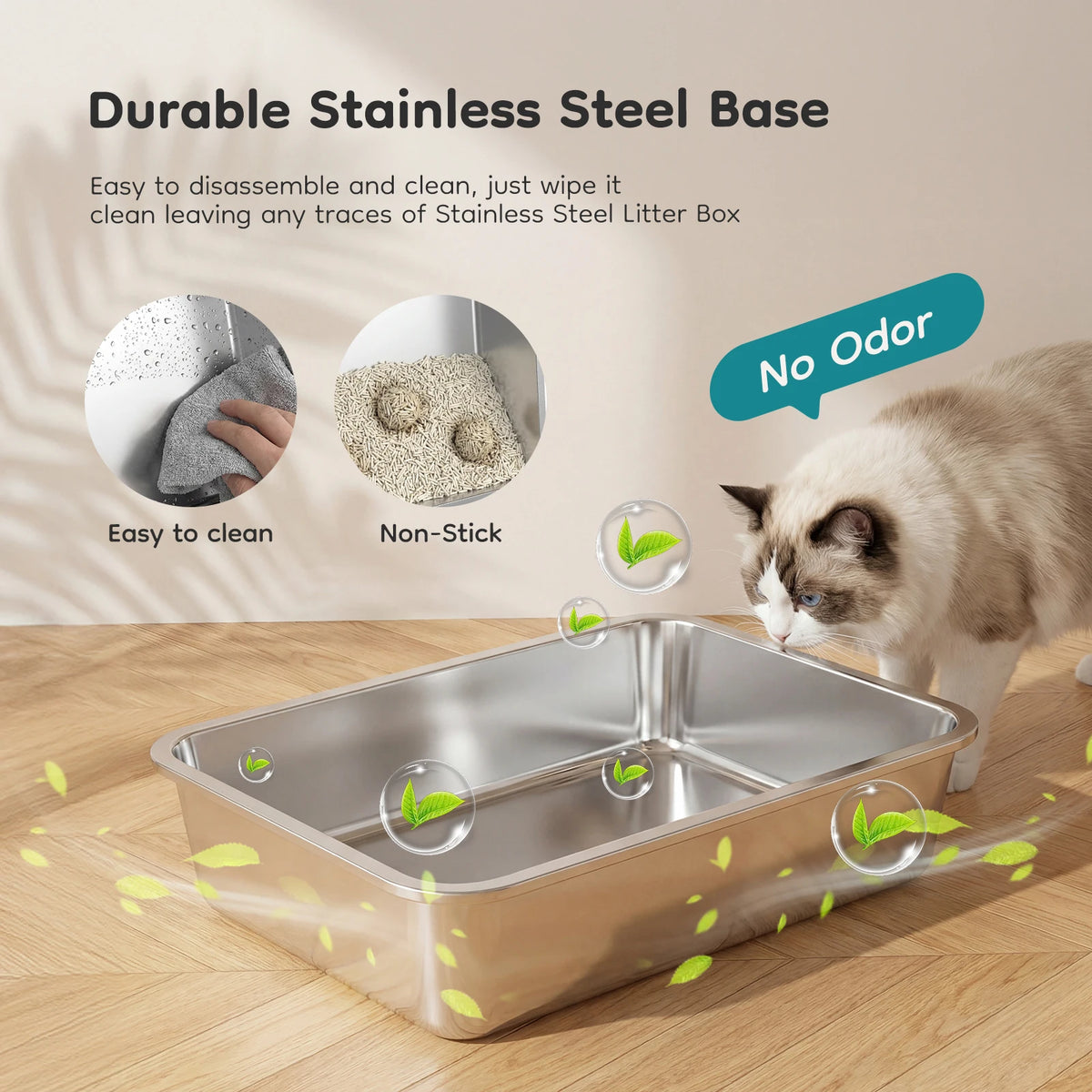Stainless Steel Enclosed Cat Litter Box with Scoop & Mat